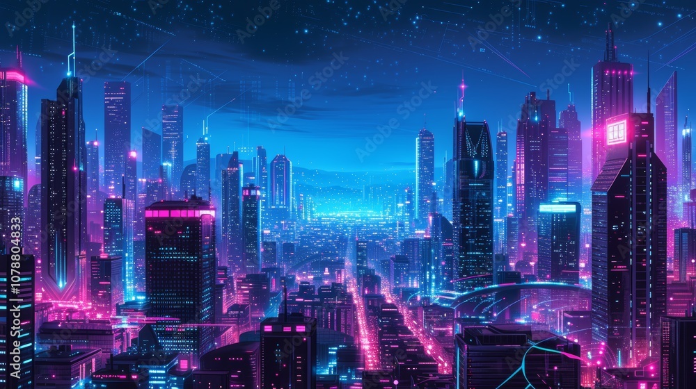 Fototapeta premium futuristic cityscape night futuristic and mesmerizing illustration showcasing cityscape night with illuminated skyscrapers neon lights and futuristic transportation systems evok generated illustration