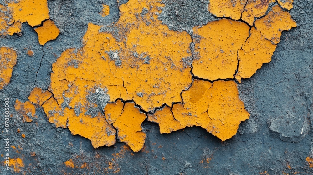 Weathered wall texture with vibrant yellow peeling paint revealing gray concrete beneath, creating an abstract pattern of decay and contrast. Weathered wall texture with vibrant yellow peeling paint revealing gray concrete beneath, creating an abstract pattern of decay and contrast.