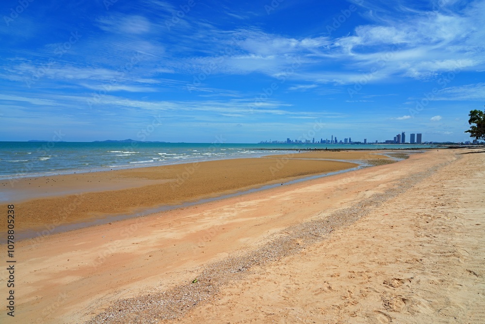 View of Jomtien Beach on the Gulf of Thailand south of Pattaya in Chonburi Province View of Jomtien Beach on the Gulf of Thailand south of Pattaya in Chonburi Province