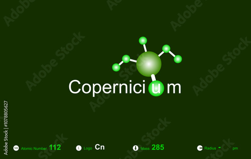 Modern logo design for the word "C o p e rn i c i u m" which belongs to atoms in the atomic periodic system.