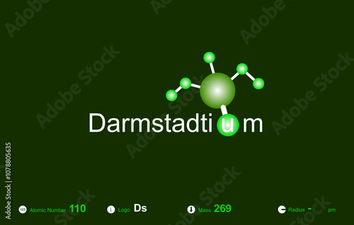 Modern logo design for the word "D a r m s t a d t i u m" which belongs to atoms in the atomic periodic system.