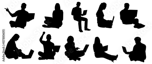 People working on laptop in various position. business people set vector