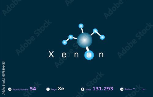 Modern logo design for the word "Xenon" which belongs to atoms in the atomic periodic system.