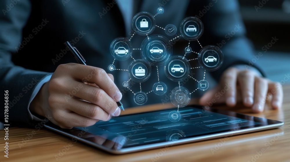 Customer effectively signs a digital car insurance policy using innovative technology on a tablet device