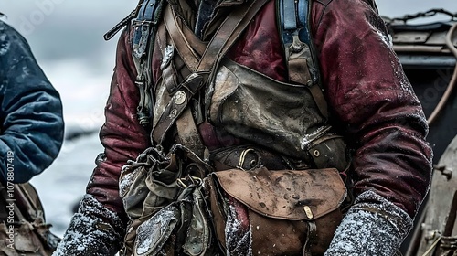 Frozen Expedition: A team of explorers battles biting winds and blinding snow as they trudge across an Arctic landscape. Their frost-covered gear tells of their struggle against nature. 