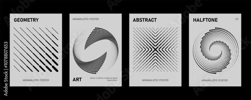 Posters with silhouette minimalistic basic figures, extraordinary graphic assets of geometrical shapes. Modern minimal monochrome print brutalist.