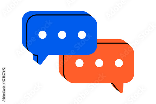 Hand drawn cute cartoon illustration two speech bubbles with three dots. Flat vector comment message doodle. Dialog or discussion. Social media icon. Communication app. Chat notification. Isolated.