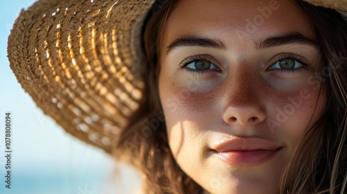 Close-up Portrait of a Woman in a Straw Hat