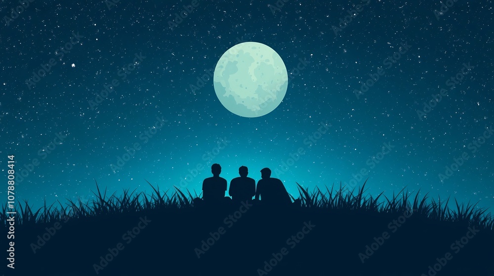 Friends Camping Under the Starry Night Sky in Peaceful Outdoor Adventure Friends Camping Under the Starry Night Sky in Peaceful Outdoor Adventure