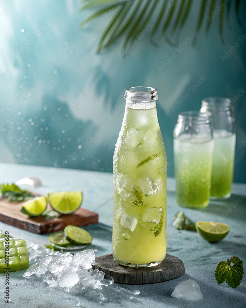 Fototapeta premium Product photography, commercial poster of Tropical Iced Green Tea