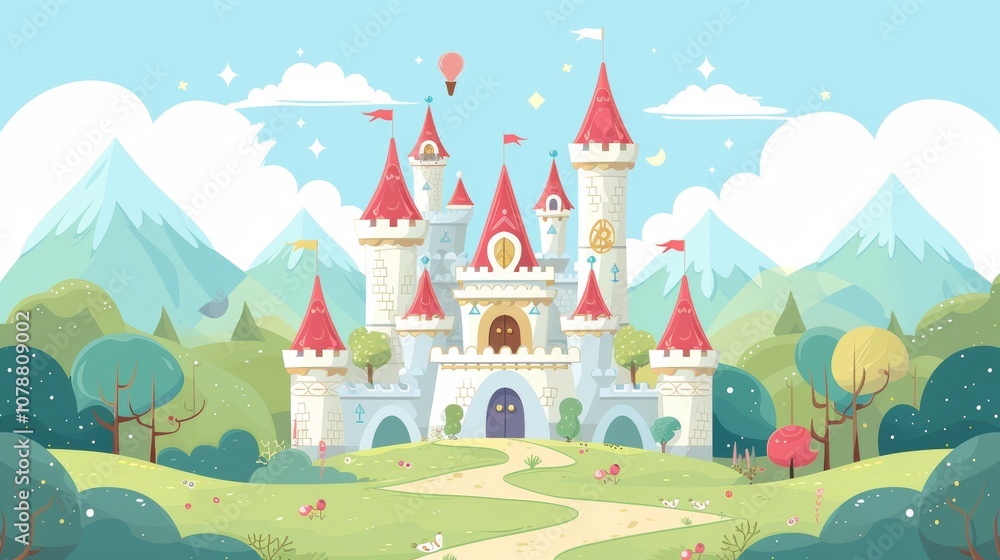 whimsical fantasy castle whimsical and enchanting portrayal fantasy castle with turrets towers and magical elements reminiscent fairy tale castles and enchanted kingdoms generated illustration