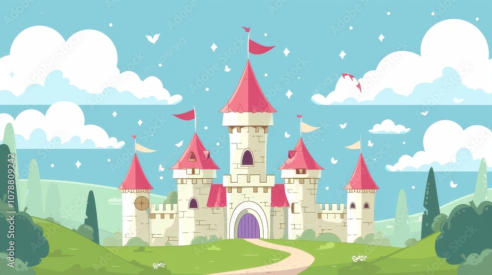 whimsical fantasy castle whimsical and enchanting portrayal fantasy castle with turrets towers and magical elements reminiscent fairy tale castles and enchanted kingdoms perfec generated illustration whimsical fantasy castle whimsical and enchanting portrayal fantasy castle with turrets towers and magical elements reminiscent fairy tale castles and enchanted kingdoms perfec generated illustration