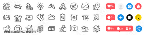Clapping hands, Payment and Smartphone waterproof line icons pack. Social media icons. Seo adblock, Wallet, Verified locker web icon. Medical tablet, Checklist, Molybdenum mineral pictogram. Vector