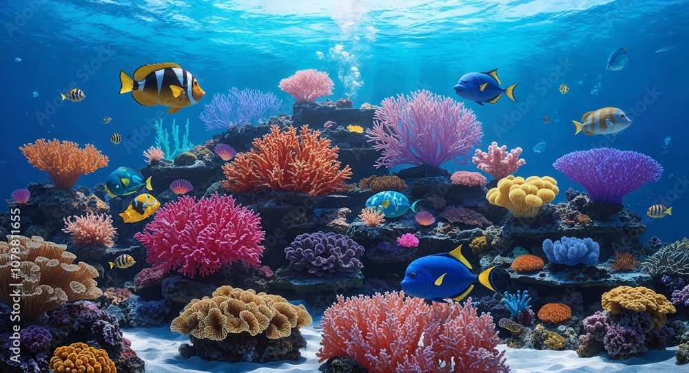 Naklejka premium Anime underwater world colorful coral vibrant aquatic life peaceful vibe