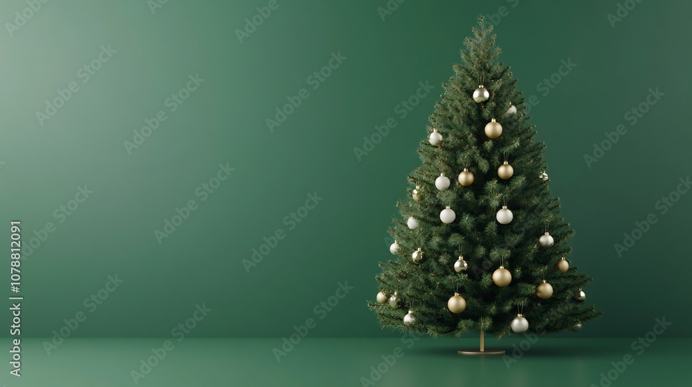 Elegant Christmas Tree with Hanging Ornaments and Copy Space Elegant Christmas Tree with Hanging Ornaments and Copy Space