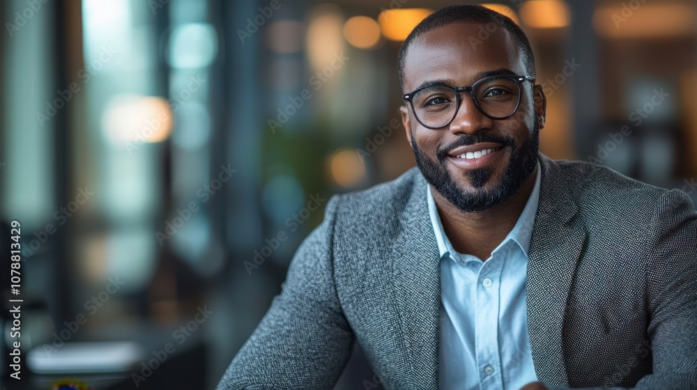 Obraz premium Confident Business Leader Smiling in Modern Office