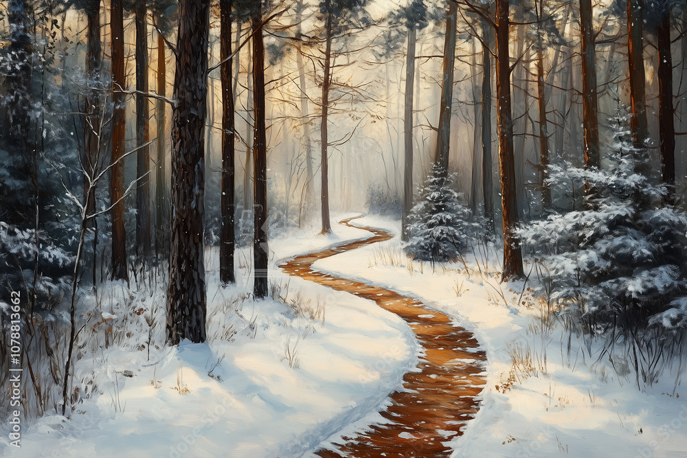 a little walking path in the winter forest a little walking path in the winter forest