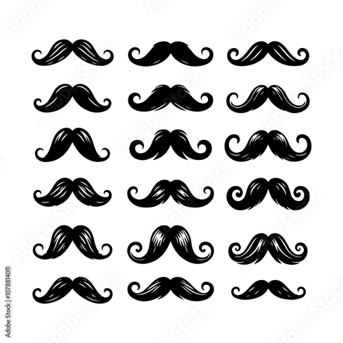 Set of mustaches silhouette, Various mustache collection for barber symbol vector illustration