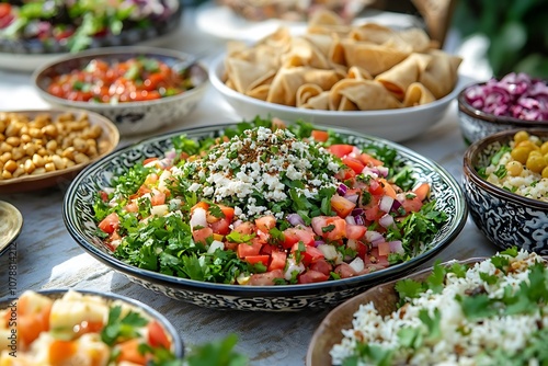 Fresh Salad with Feta Cheese and Herbs - Food Photography