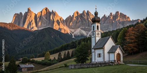 Serene Sunset Over Welschenhofen Chapel with Dolomites Latemar in the Background: A Captivating Low Light Photography Scene in South Tyrol