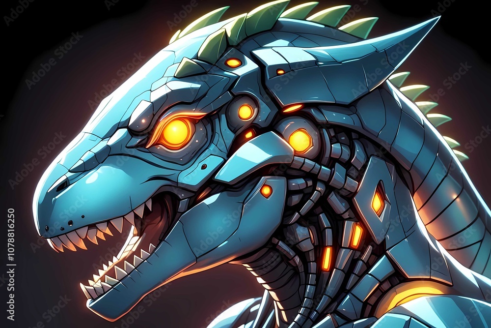 High-Quality Sleek Robot Dinosaur Design with Intense Expression and Metallic Features High-Quality Sleek Robot Dinosaur Design with Intense Expression and Metallic Features