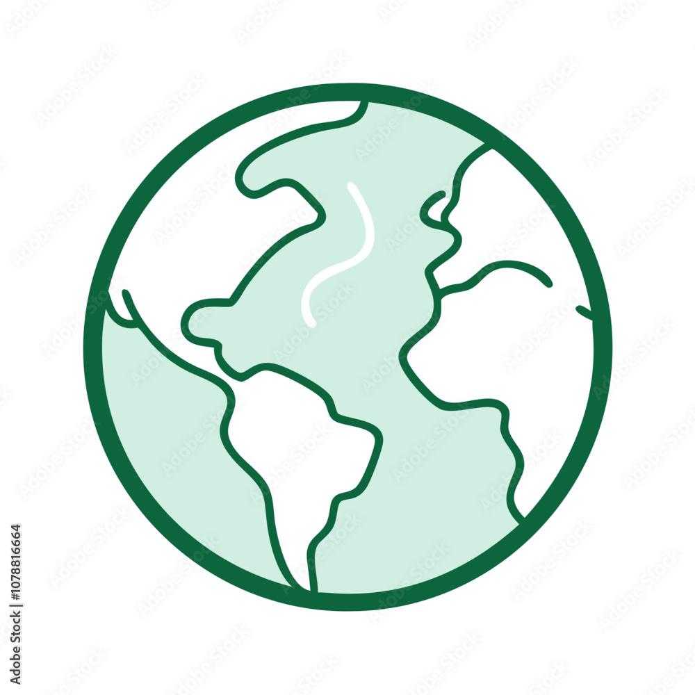 Stylized globe illustration depicting the Earth with light green landmasses Stylized globe illustration depicting the Earth with light green landmasses