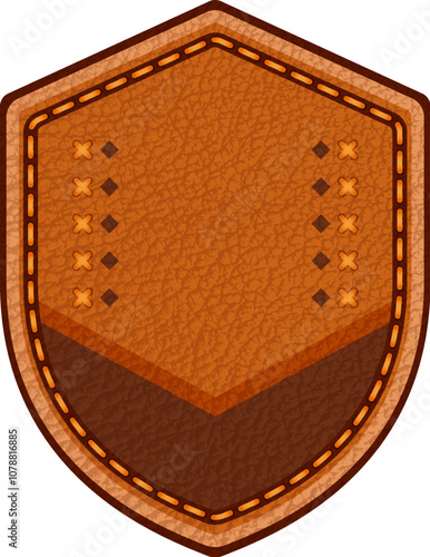 Leather label with grungy texture and seam. Brown lag element or sign, isolated for cloth design