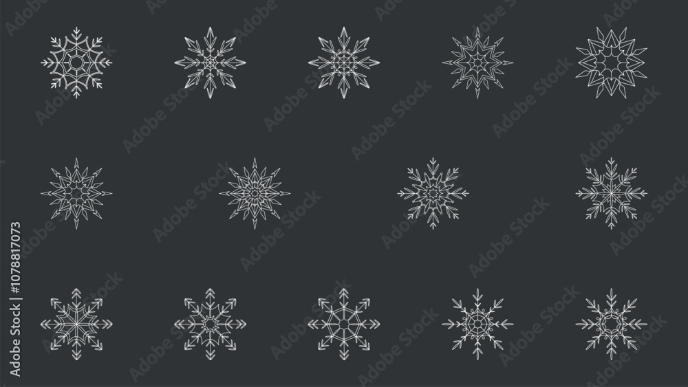 White Hand Drawn Outline Winter Snowflakes White Hand Drawn Outline Winter Snowflakes