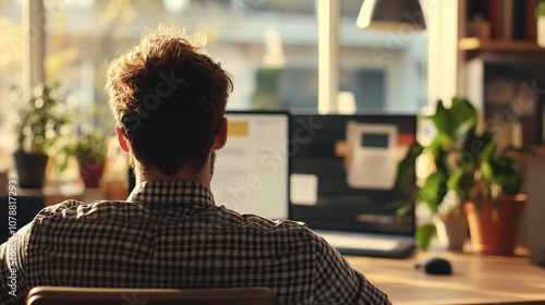 Person sitting at desk with poor posture, emphasizing the importance of ergonomic practices for maintaining health and productivity in the workplace.