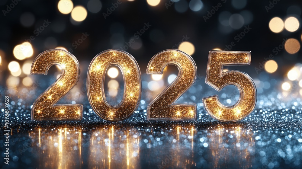 Sparkling Golden 2025 Numbers with Neon Accents and Glimmering Background for New Year Celebration Themes and Events Sparkling Golden 2025 Numbers with Neon Accents and Glimmering Background for New Year Celebration Themes and Events