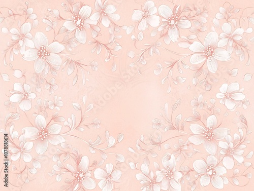 Soft and Elegant Thai Floral Pattern with Pastel Motifs and Delicate Linework on Pink Background Ideal for Feminine and Gentle Design Atmosphere