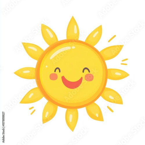 A cheerful sun illustration featuring a smiling face, bright yellow rays, perfect for kids' designs and cheerful themes.