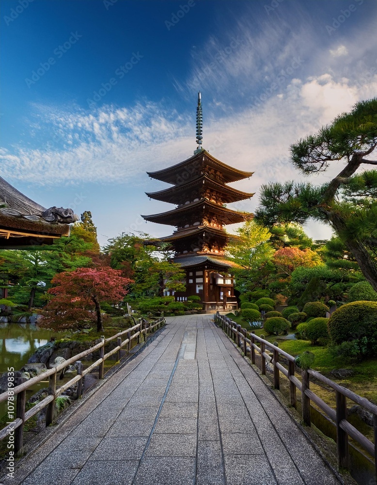 Obraz premium The Magnificent Temples and Shrines of Kyoto, Japan, Featuring Traditional Wooden Structures, Lush Gardens, and Historic Pagodas, Offering a Deep Dive Into Japanese Spiritual and Cultural Heritage