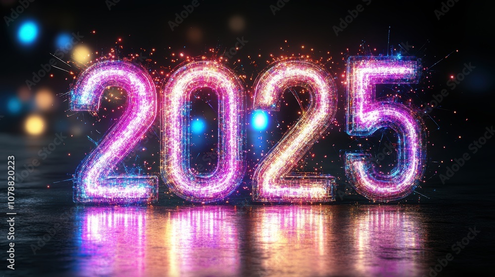 Stunning Neon 2025 Illustration with Pixelated Lighting Effects that Create a Vibrant and Dynamic Atmosphere for Celebrating the New Year and Future Events Stunning Neon 2025 Illustration with Pixelated Lighting Effects that Create a Vibrant and Dynamic Atmosphere for Celebrating the New Year and Future Events
