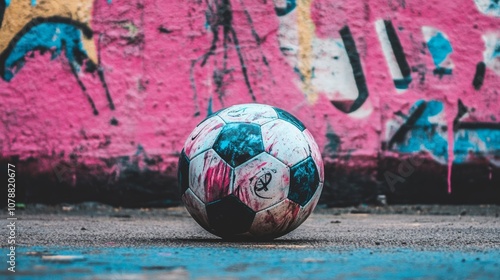 soccer graffiti wall, pink base color  photo