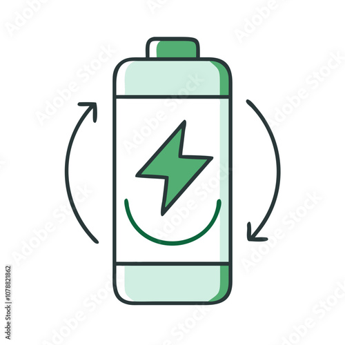 Rechargeable battery illustration featuring a green design and recycling symbol