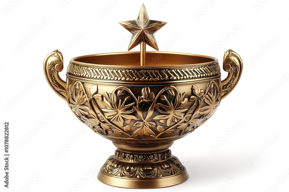 Isolated on a white backdrop is a golden trophy with a star on top. Generative Ai Isolated on a white backdrop is a golden trophy with a star on top. Generative Ai