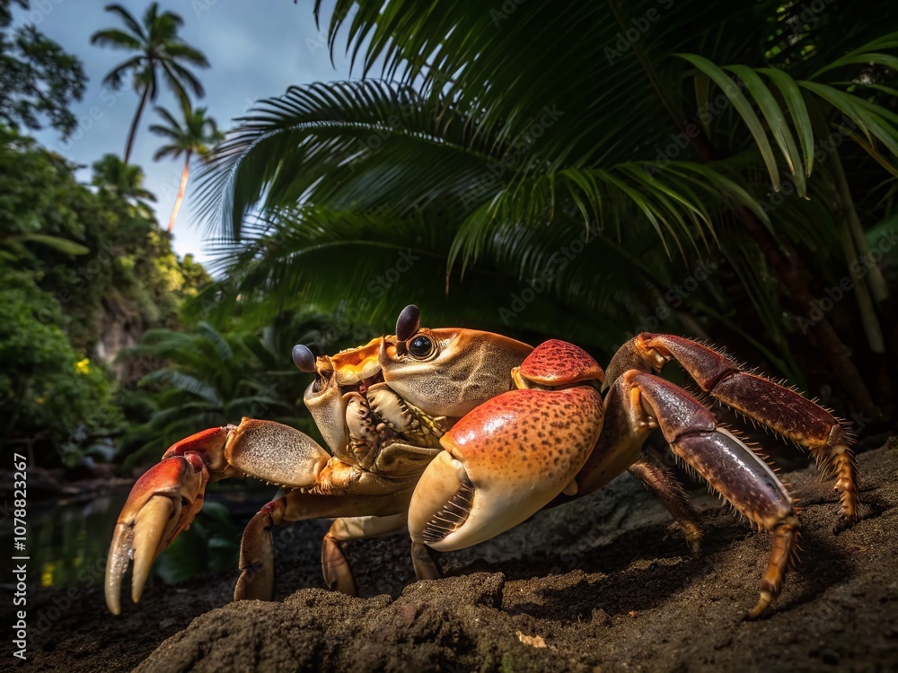 Stunning Portrait of a Giant Land Crab in its Natural Habitat Capturing the Intricate Details of Its Shell and Vibrant Colors Against a Tropical Background Stunning Portrait of a Giant Land Crab in its Natural Habitat Capturing the Intricate Details of Its Shell and Vibrant Colors Against a Tropical Background