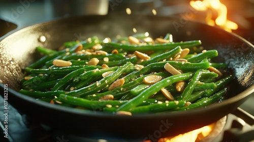 Green Bean Almondine - Fresh green beans sautéed with slivers of almonds photo