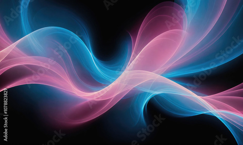 Abstract blue and pink waves swirl on a black background