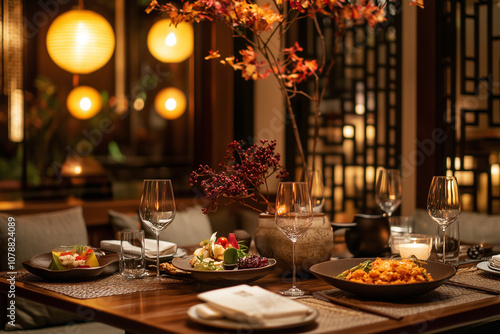 hearty wonderful dinner with exquisite tableware arrangement