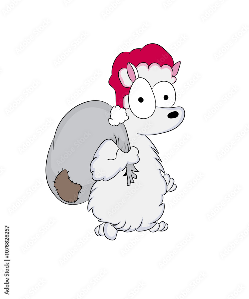 Cartoon Illustration of a Cute Animal Santa with Sack Cartoon Illustration of a Cute Animal Santa with Sack