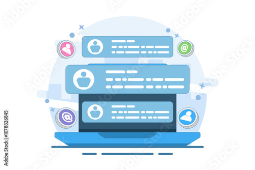 New Email Concept displayed on computer screen, email marketing, online business strategy, advertising, email newsletter, sending messages, marketing materials. Flat vector illustration.
