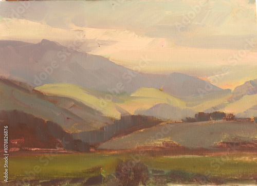 PINTURA A ÓLEO - PAISAGEM COM MONTANHAS