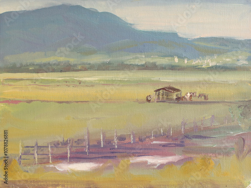 PINTURA A ÓLEO - A VIDA NO CAMPO