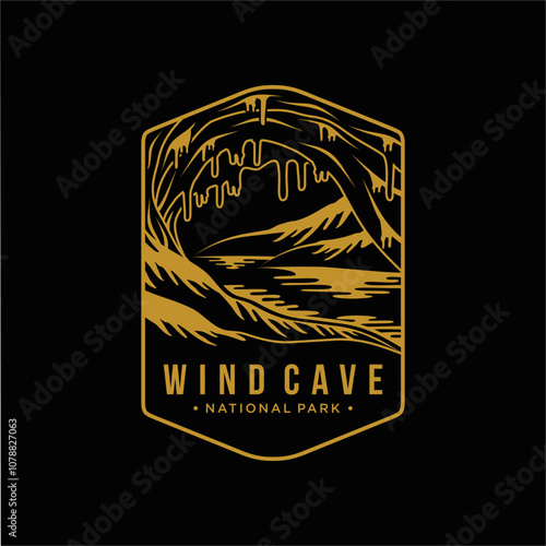 line art Emblem patch logo illustration of Wind Cave National Park