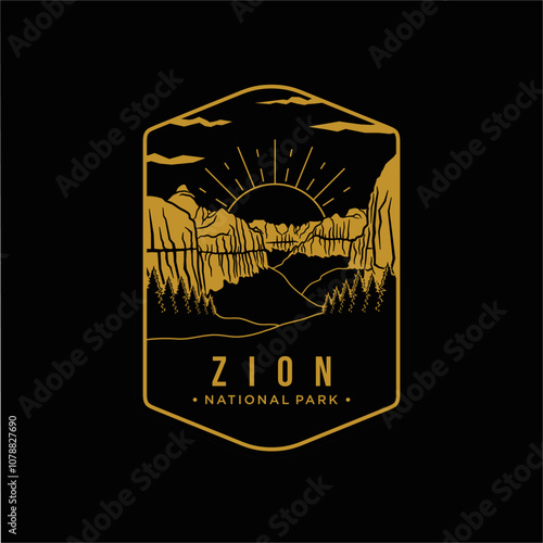 Line art Zion National Park emblem patch logo illustration