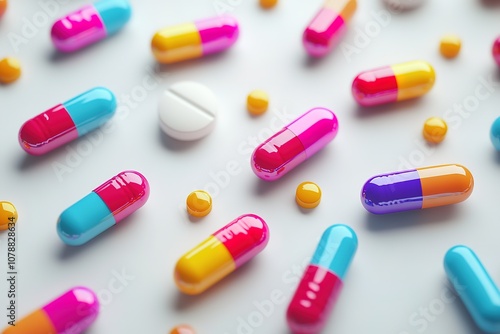 Heap of different colorful pills isolated on white 