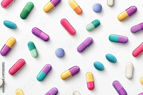 Heap of different colorful pills isolated on white 