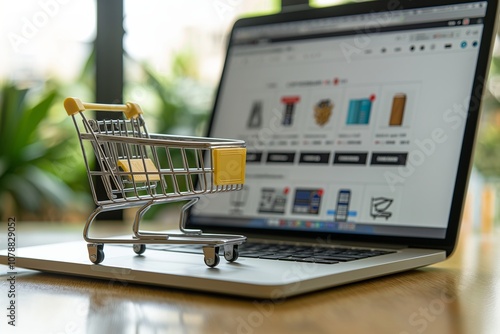 Digital Shopping Experience with Laptop and Online Cart Technology